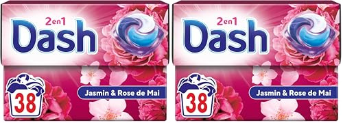Dash 2en1 PODS, Lessive En Capsule, 38 Lavages, Jasmin Et Rose De Mai, 3 SEMAINES DE FRAÎCHEUR* AVEC L’ADOUCISSANT LENOR, Fabriquée En France, Dash 2in1 (Lot de 2)