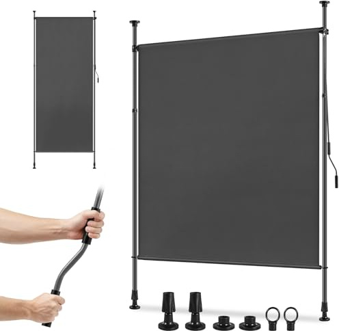 Teodute 120x310cm Klemmmarkise, Seitenmarkise Ausziehbar mit Handkurbel, Kein Bohren Erforderlich, Senkrechtmarkise Balkon Sichtschutz Wetterfest für Balkone Terrassen Gärten (Dunkelgrau)