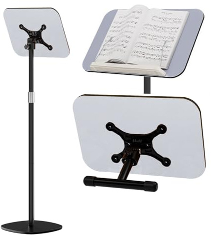 2 in 1 Verstellbarer Buchständer mit Seitenclips, Lesepult, 80-140 cm Höhenverstellbarer Buchhalter für Boden/Tisch mit Mausablage, Leseständer, Rezeptbuchständer, Notenblätter Tisch, Bibelprojektor