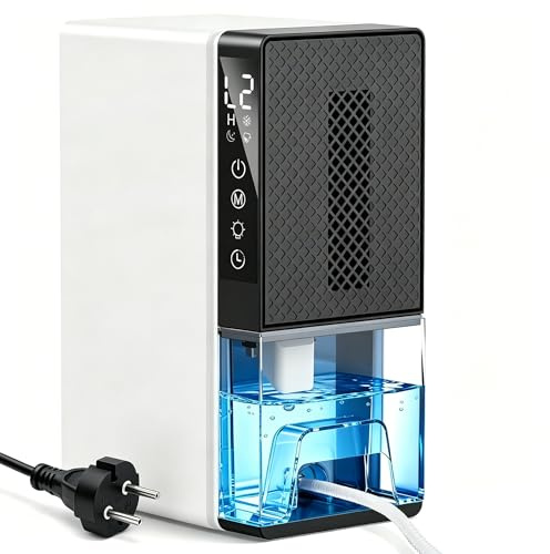 Deshumidificateur d’Air Electrique 2,3L 64W Absorbeur Humidité 500ML/Jour | Silencieux, Anti Moisissure Humidite, Drainage Continu, Minuterie, Dégivrage Automatique, pour Salle de Bain, Cave, Chambre