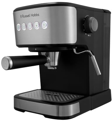 Russell Hobbs Espressomaschine Heaton, Für Kapseln & Kaffeepulver, 1,5 l | Einzel- & Doppelshot, Dampfdüse, 15 & 20 bar Druck, Tassenwärmer, Edelstahl-Akzente