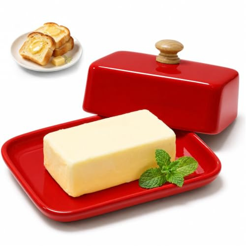 Keramik Butterdose mit Deckel, 250 g, Hochgebrannt aus Porzellan, Staubschutz & Aromaschutz, Spülmaschinen-, Mikrowellen- & Backofengeeignet