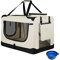 Juskys Hundetransportbox Lassie M faltbar & tragbar 42x60x44 cm mit Decke, Tasche & Griffen - Faltbare Transportbox für Hunde, Katzen & Haustiere - Oxford Stoff Hundebox Auto Hundetasche - Beige