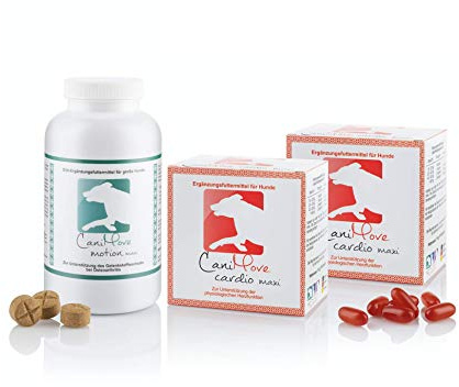 Spar-Set Herz & Bewegung Maxi: 1 Dose (100 Tabletten) CaniMove Motion Maxi & 2 Packungen (200 Kapseln) CaniMove Cardio Maxi. Ergänzungsfuttermittel für Hunde mit Herz- und Bewegungsproblemen.