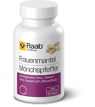 Raab Vitalfood® Frauenmantel Komplex Kapseln (90 Stück) - Komplex mit Frauenmantel- und Mönchspfefferextrakt, Maca und Vitaminen (Biotin, Vitamin C), mit Eisen, Zink und Magnesium