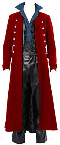 Karlywindow Mens Gothic Steampunk Vintage Jacket Medieval Renaissance Victorian Frock Coat Halloween Costume Tailcoat, Red, XX-Large