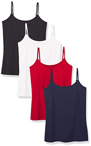 Amazon Essentials Women's Slim-Fit Camisole for Layering and Everyday Wear, Pack of 4, Black/Navy/Red/White, Large