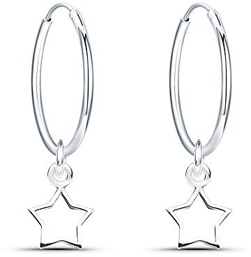 925 Silber Ohrringe Damen Creolen mit Anhänger Stern Ohrhänger Kreolen Durchmesser 16mm Ohrringe Silber für Frauen und Mädchen