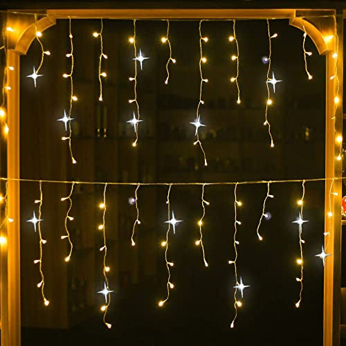 300LED 9m Eiszapfen Lichterketten, Funkeleffekt Mit 90% Dauerlicht und 10% funkelnden Blinker Glühbirnen Eiszapfen Lichterketten Für Hochzeit Garten Urlaub Dekoration