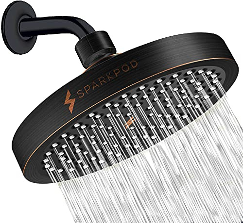 SparkPod Shower Head - High Pressure Rain - Premium Quality Luxury Design - Easy Clean Adjustable Replacement for Your Bathroom Shower Heads (Vintage Oil Rubbed Bronze, 6 Inch Round)