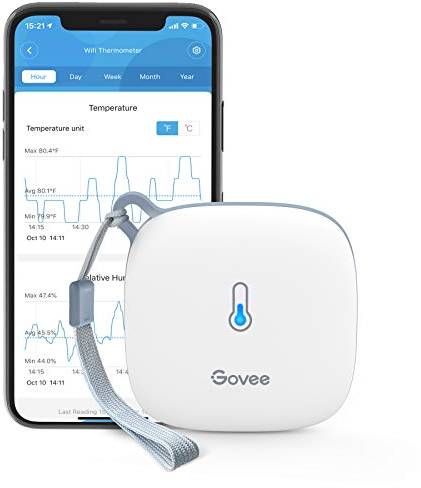 Govee WiFi Thermomètre Intérieur Hygromètre, Smart Moniteur de Haute Précision d'Humidité et de Température avec Alerte Notification, compatible avec 2.4GHz WiFi, pour Maison Chambre Frigo Cave Serre