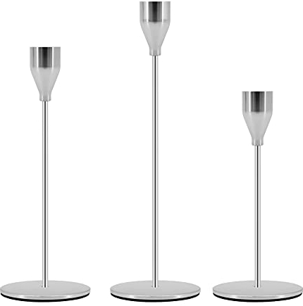 Candle Holders Set of 3, Candlestick Holder for Taper Candles, Taper Candle Holder for Wedding, Party, Dinning (Silver)