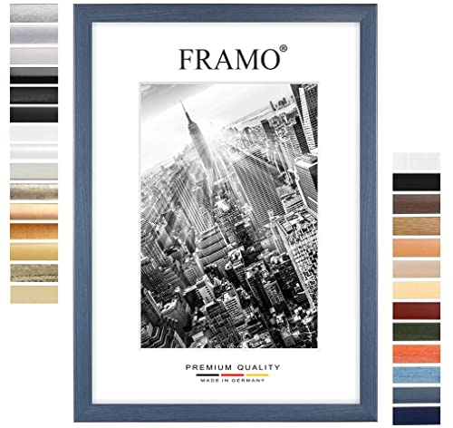 FRAMO Holz Bilderrahmen 35 x 50 cm nach Maß - Schieferblau | Farbe/Größe wählbar | inkl. entspiegeltes Acrylglas | Rahmen für Puzzle | Foto | Poster