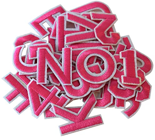 GYGYL 72 Pieces Iron on Letters and Numbers Patches, Pink Letter Patches Alphabet Embroidered Patch A-Z, Numbers 0-9 Applique for Clothes, Dress, Hat, Socks, Jeans, DIY Accessories