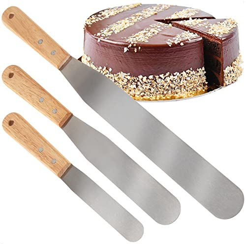 Robin Goods® Juego de 3 cuchillos para untar - Paleta para untar con mango de madera - Espátula en 3 tamaños - Accesorios para hornear Espátulas (3 partes - con mango de madera)