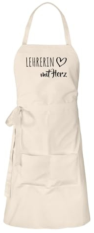 Huuraa Schürze Lehrerin mit Herz Geschenk | Latzschürze Baumwolle Kochschürze mit Motiv Geschenkidee verstellbare Grillschürze mit langen Bändern