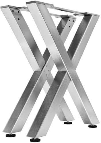 Juana | Tischbeine Metall Edelstahl | 2 Stück X Form Tischkufen | Tischgestell B58xH105 cm | Möbelkufen für Stehtisch