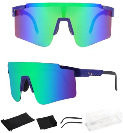 Sonnenbrille Fahrradbrille,Sportbrille für Herren Damen UV400 Schutz Windschutz Radsportbrille Sport Radfahren Schutzbrille für Outdoor-Sportarten, Autofahren, Wandern, Angeln, Laufen(Grünlich Blau)