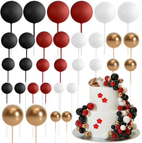 ASTARON 32 Stück Tortendeko Kugeln Cake Topper, Mini-Ballons Tortenaufleger für Hochzeit Party Babyparty Geburtstag Torte Dekorieren (Rot Schwarz) | Rote schwarze Kugeln, Mini-Ballon-Kuchen-Sticks, Kuchendekoration, Geburtstagskuchendekoration, Party-Kuchendekoration