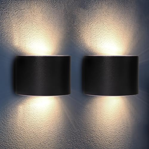 Proxinova Wandleuchte Aussen, Wasserdicht Stahl Zaun Beleuchtung, Kabellose Wand Beleuchtung Garten, Umgebungslicht Design, Einfache Montage, Weg Sensor Außenleuchte | Pack of 2