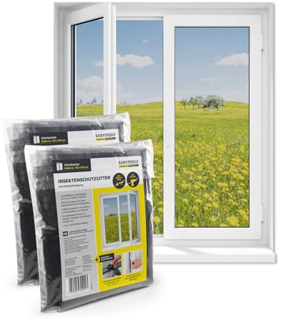 EASYmaxx Fly screen for window with hook & loop tape | Mosquito net - installation without drilling | Cut-to-size insect screen for windows up to 130 x 150 cm | Self-adhesive bug mesh [Black]