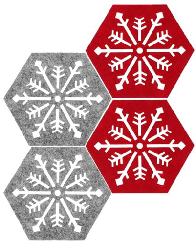 IMIKEYA 4stücke Tischsets Für Weihnachten Schneeflocken-Muster Sechseck-Design Hitzebeständige Tischtassenmatten Weihnachtsdeko Für Party