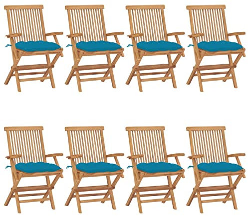 GuyAna Gartenstühle mit Hellblauen Kissen 8 STK. Massivholz Teak Balkonmobel FüR Klein Balkon