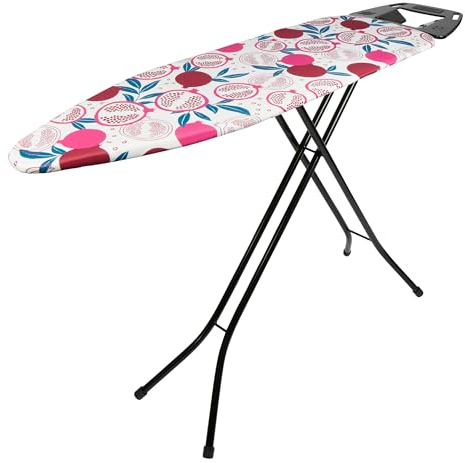 Beldray LA031282POM2EU7 Easy Glide Ironing Board - Foldable, Adjustable Iron Rest, 7 Heights, Thick Underlay for Smooth Pressing, Heat Reflective Cover, Hanging Slots, 122 x 38 cm, Pomegranate Print