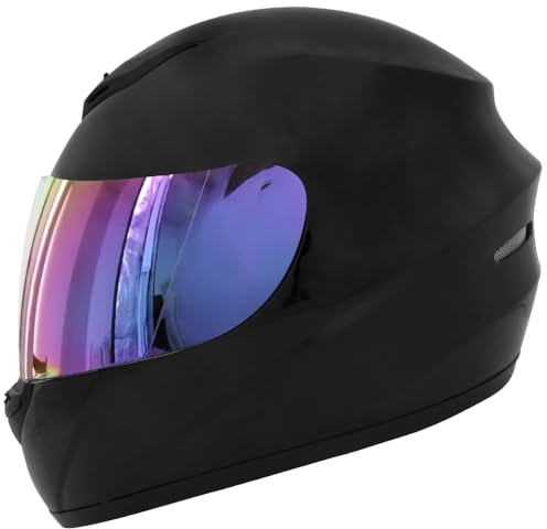 Zorax ZOR-819 Full Face Helmet + Iridium Visor - Black S (55-56cm) | Motorbike Motorcycle Road Legal ECE 2206