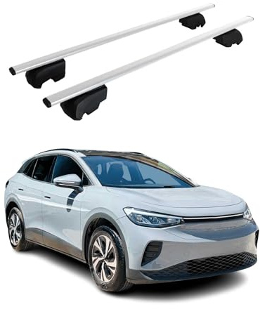 OMAC Dachträger für VW ID.4 2021-2026 Stahl 2 Stangen Silber | ISO/PAS 11154:2006 geprüft, Abschließbar, City-Crash-getestet, bis 75 kg Traglast, für geschlossene Dachreling geeignet