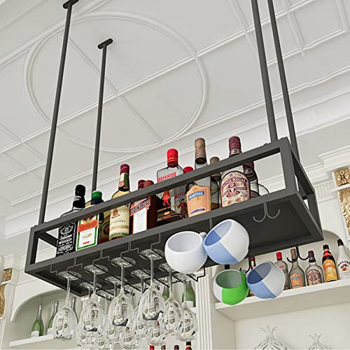 Wine Rack Wine Bottles And Glass Stemware Goblets Storage Racks Ceiling Hanging Holder, For Under Cabinet, Kitchen, Bar, Hanging Wine Glass Holder/Decorative Shelf/Storage Shelving