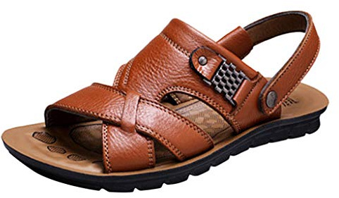 CreoQIJI Sandales pour homme en cuir noir - Sandales orthopédiques de trekking pour homme - Chaussures orthopédiques à talon compensé - Semelle en caoutchouc - Largeur réglable - Boucle de ceinture,
