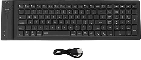 Teclado silencioso de silicona plegable, teclado de silicona inalámbrico, 108 teclas, portátil, goma suave, ligera, impermeable, enrollable, para ordenador portátil, PC, PC,