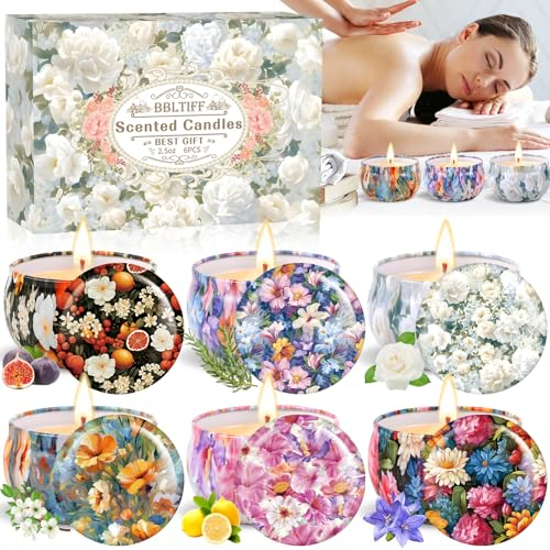 BBLTIFF 6 Pièces Bougies Parfumée, Coffret Bougies Parfumées Cadeau, Bougie Decorative, Cire de Soja Naturelles Pour Le Bain, Le Yoga, Le Mariage, Noël, Les Cadeaux D'anniversaire (6 Parfums)