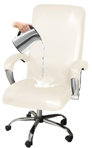 AIMENJOY Wasserdichtes PU-Leder Bürostuhl Bezug mit Armlehne, Sessel Überzug Cover Elastische Stuhlhussen Bürostuhlabdeckung Schonbezug für Drehstuhl Computer Stuhl Hussen Bezüge (Beige,Large)