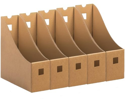 EDS 5 Pack Magazine File Holder Premium Cardboard A4 File Organizer Box with Labels File Holder Desk Organizer for Documents Storage File Divider Magazine Rack for School Office Home (PACK OF 5)