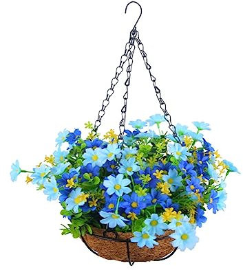 BGFAVCV Artificial Hanging Flowers in Basket for Patio Lawn Garden Decor, for the Decoration of Outdoors and Indoors- Blue
