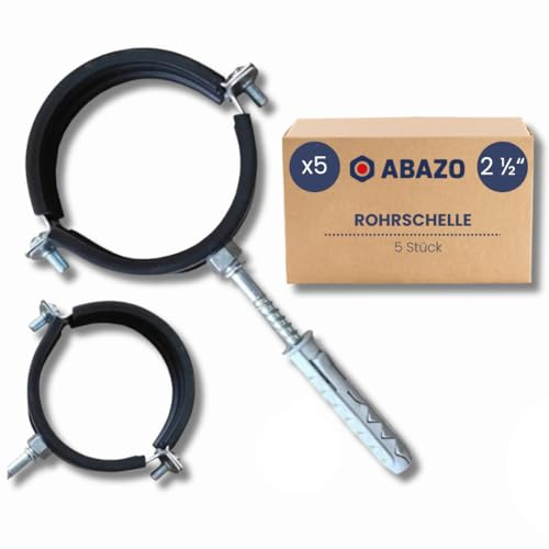 ABAZO - 5 Stück Schlauchschellen, Rohrschelle mit Dichtung und Dübel, Schlauchklemme, Rohrverbindungen mit Gummidichtung, Möglichkeit zur Einstellung des Klemmdrucks - (75-80) 2 1/2 Schwarz