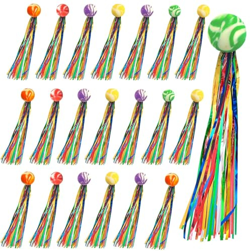 MorLuks 20 Stück Hüpfbälle für Kinder, Bunte Hüpfball, Springball mit Farbige Bänder, Mini Gummiball Spielzeug für Mitgebsel Kindergeburtstag Geschenke Party