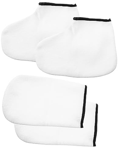 minkissy Paraffinwachshandschuhe und Fußübersocken 2 Paar Wärmeschutzhandschuhe aus Weißem Material Paraffinbad Geeignet Hautpflege für Hände und Füße Feuchtigkeitsspendend Spa