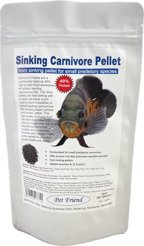 Pet Friend Sinking Carnivore Pellets Aquarium Tropical Fish Food For Bottom Feeding Catfish & Cichlids 3mm Small 250g Pouch