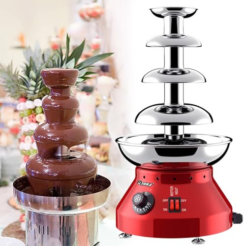 GESAIDES Fontaine à Chocolat, Machine à Fondue au Chocolat électrique, Fontaine à Fromage, Parfaite pour Le Fromage Nacho, la Sauce au Chocolat, Les Mariages et Les Fêtes,4tiers-Red