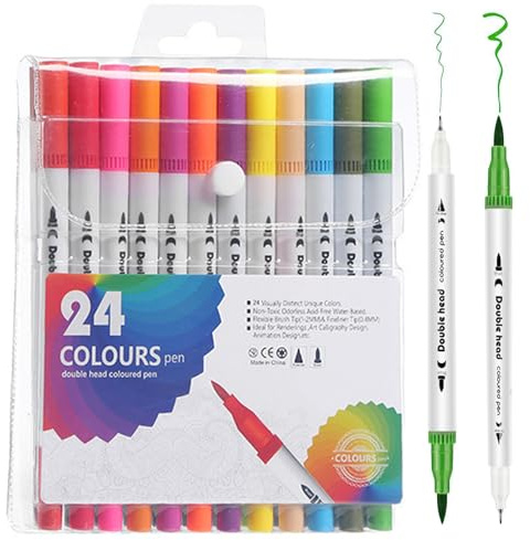 LXYNALI Acrylstifte 24 Farben, 0.5-5mm Dual Tip Marker, Acrylstifte für Steine Wasserfest, Feine für Erwachsene DIY-Projekte, Journaling, Scrapbooking und Schulbedarf