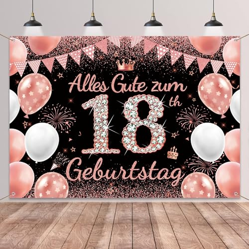 Tasoraor Deko 18. Geburtstag Hintergrund Mädchen - Schwarz Roségold Geburtstagsdeko 18 Jahre, Polyester Stoff Extra Große Geburtstagsbanner für Partydeko Wandbanner 110 x 150 cm