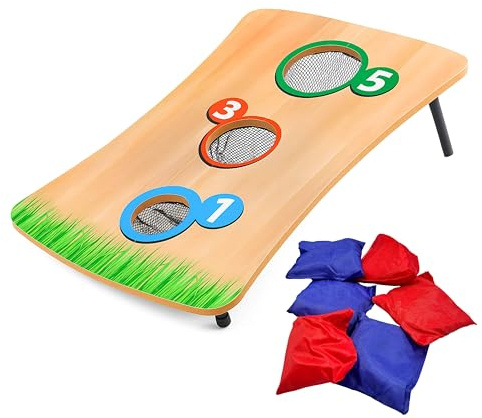 ADEPTNA Bean Bag Toss Garden Game Set Wooden Cornhole Board with 6 Bean Bags Indoor Outdoor Carnival Toss Game for Kids Portable Holiday Party Game, Summer Backyard Fun, Birthday Party Supplies