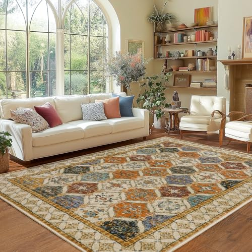 MAST DOO Teppich Wohnzimmer 160x230cm, Boho Kurzflor Teppich Waschbarer, Schlafzimmer Wohnzimmer Teppiche Großer Waschbar rutschfest Design für Esszimmer Büro Bereich Dekor, Farbig