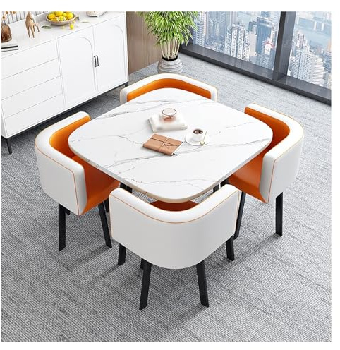 ASumPio Set di Tavolo E Sedie per Sala D'Attesa E Ufficio, Tavolo da Pranzo Semplice per Soggiorno, Tavoli da Sala Conferenze, Mobili Salvaspazio, per Ufficio Combinato,Orange