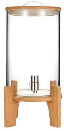 Glass Beverage Dispenser with Tap - Borosilicate Glass Container, Stainless Steel and Bamboo Stand for Cold Drinks