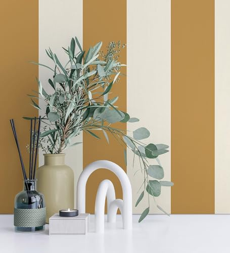 GAULAN 500682915 Papier peint vinyle à larges rayures 9 cm, coloris ocre, texture douce pour mur salon cuisine chambre couloir meuble stanza salle à - Échantillon DIN A4