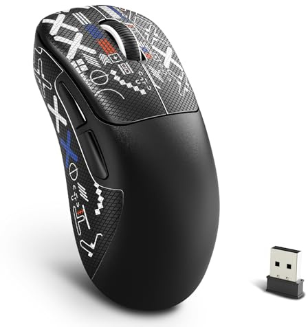 HXSJ T700 Mouse da Gaming Wireless Ultraleggero, Ergonomico per Destrorsi, Senza Fili BT/2.4G/ Wired Gamer Mice con Grip Tape, Sensore Ottico da 10K DPI, Batteria 500mAh, Driver Web, PC/Mac - Nero
